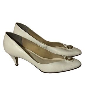 Foot Works White Leather Heels Shoes Sz 5 1/2